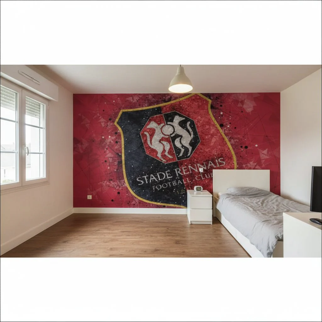 papier peint football Stade Rennais deco - Imagen 3